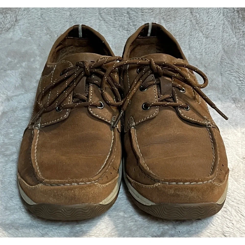 Clarks Mens Brown Boat Shoes Leather Mesh Moc Toe Loafers 9.5M 26113993 (1825)